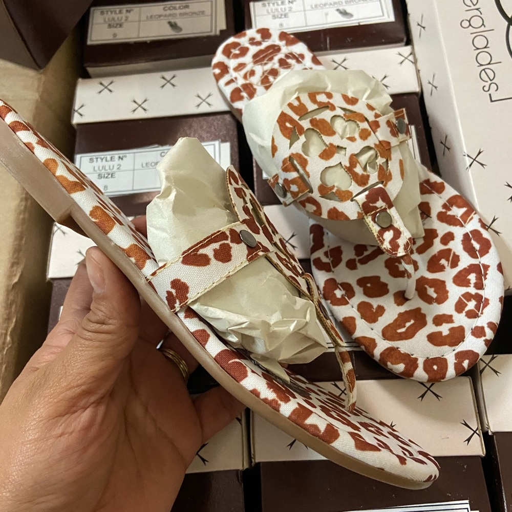 Leopard Brown White Sandals Canvas Sandals - Picture 2 of 3